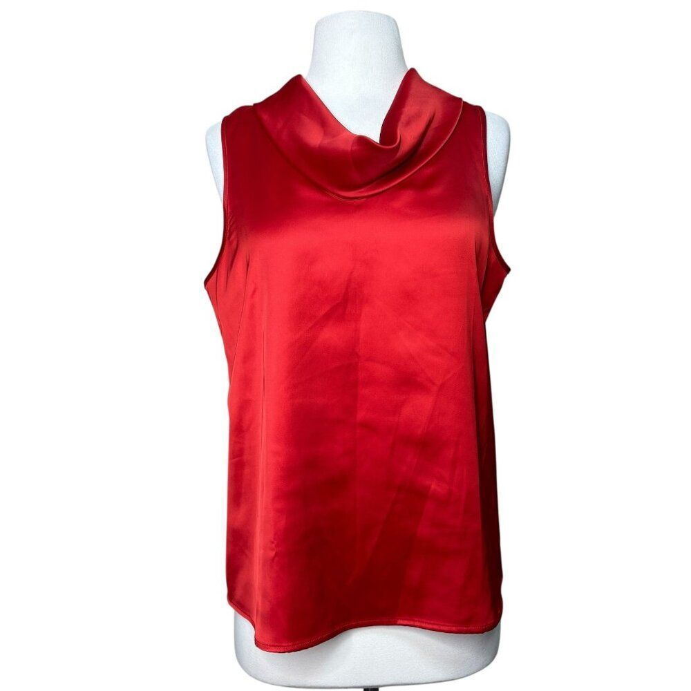Worthington Satin Red Cowl Neck Blouse Size Med Sleeveless